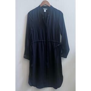 H & M Black Shirt Loose Fitted Adjustable Waistline Long Sleeve Midi Dress 6